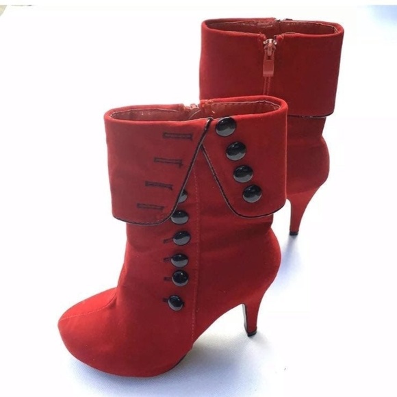Crape Myrtle Red & Black Suede Platform Booties - Picture 2 of 6
